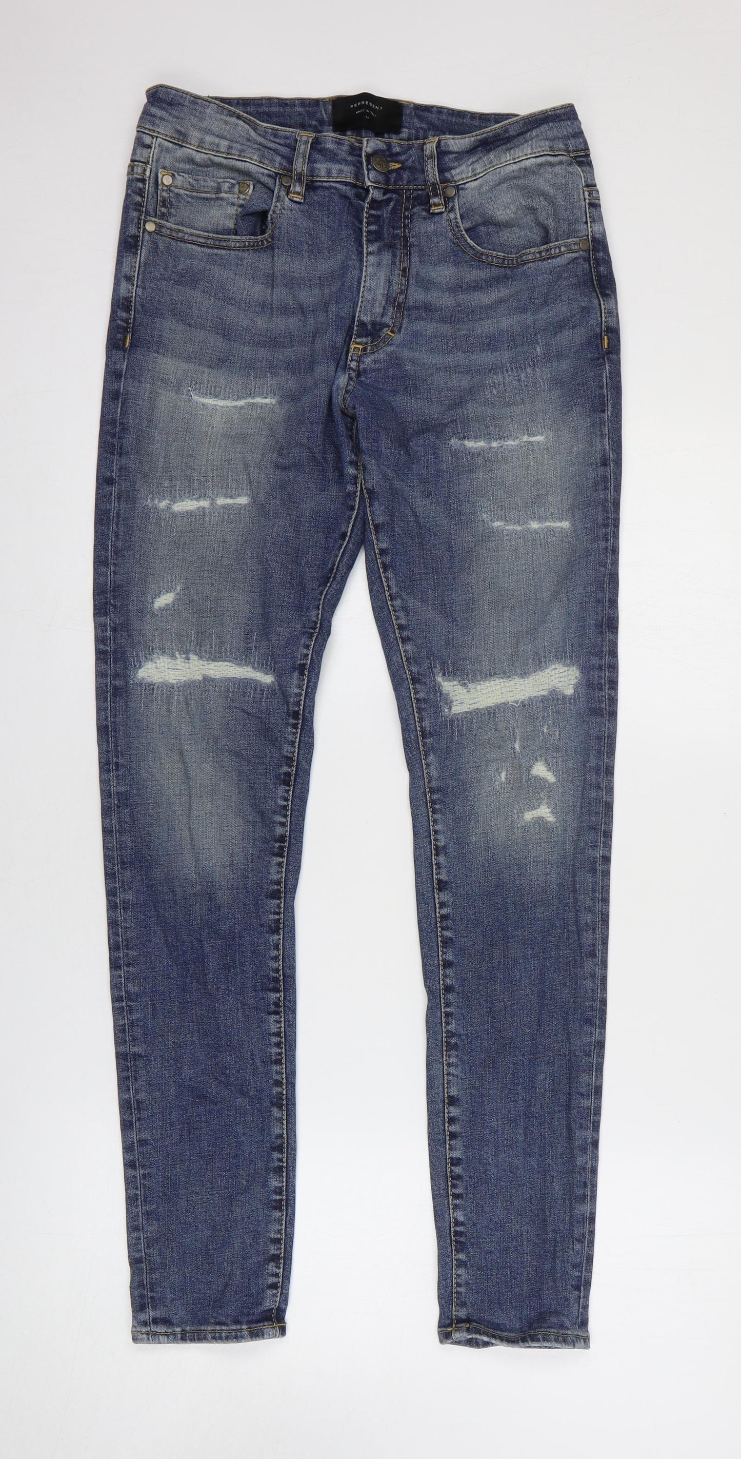 Represent Mens Blue Cotton Tapered Jeans Size 30 in Regular Zip