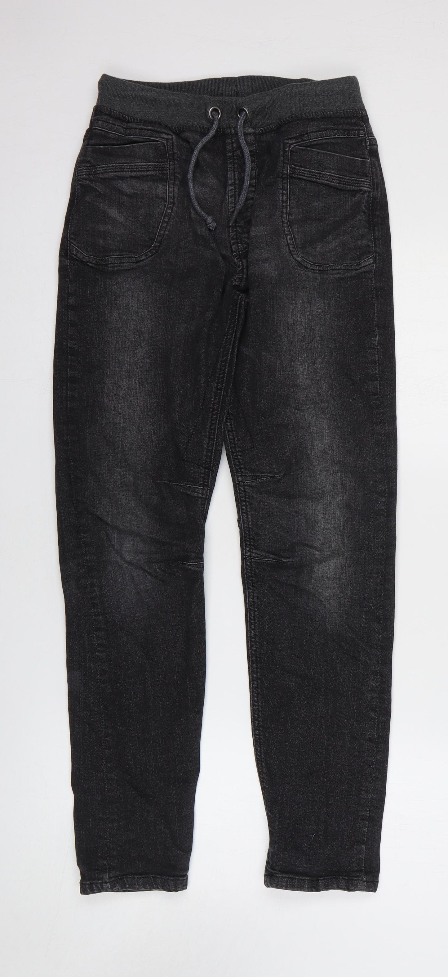George Boys Black Cotton Straight Jeans Size 13-14 Years Regular Drawstring