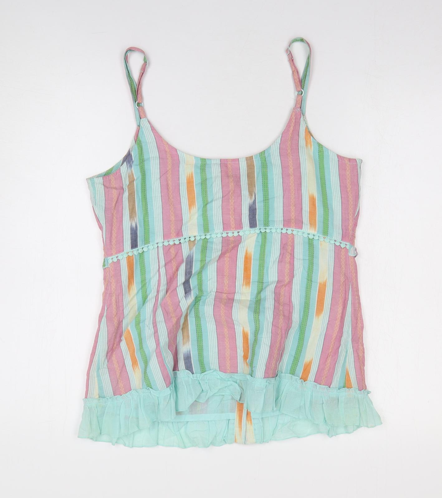 Per Una Womens Multicoloured Striped 100% Cotton Basic Tank Size 12 V-Neck