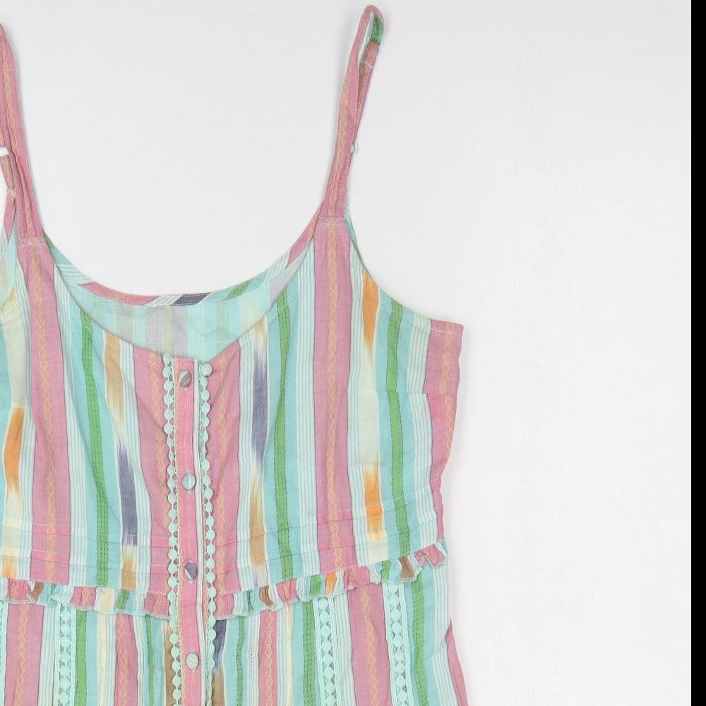 Per Una Womens Multicoloured Striped 100% Cotton Basic Tank Size 12 V-Neck