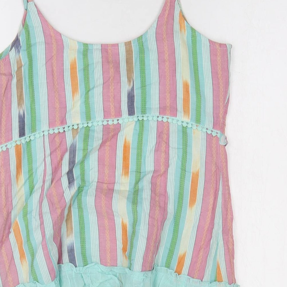Per Una Womens Multicoloured Striped 100% Cotton Basic Tank Size 12 V-Neck