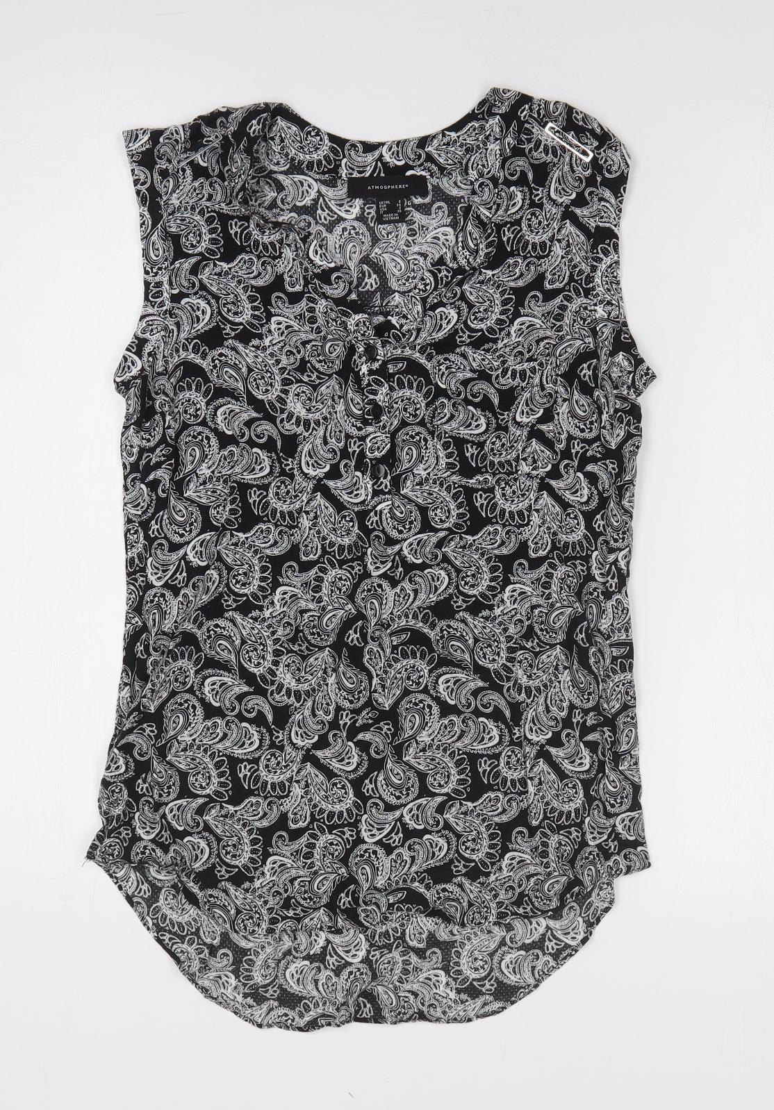 Atmosphere Womens Black Paisley Polyester Basic Blouse Size 6 V-Neck