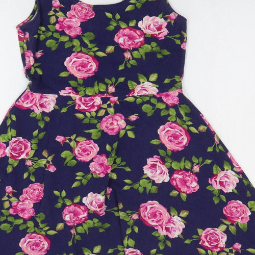XXI Womens Blue Floral Cotton A-Line Size M Round Neck Pullover