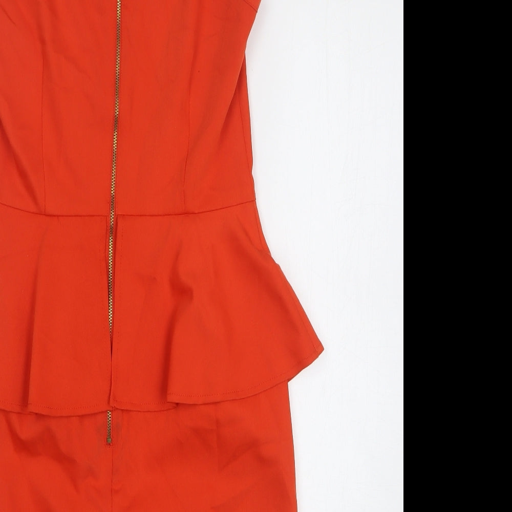 H&M Womens Orange Polyester Pencil Dress Size 8 Round Neck Zip