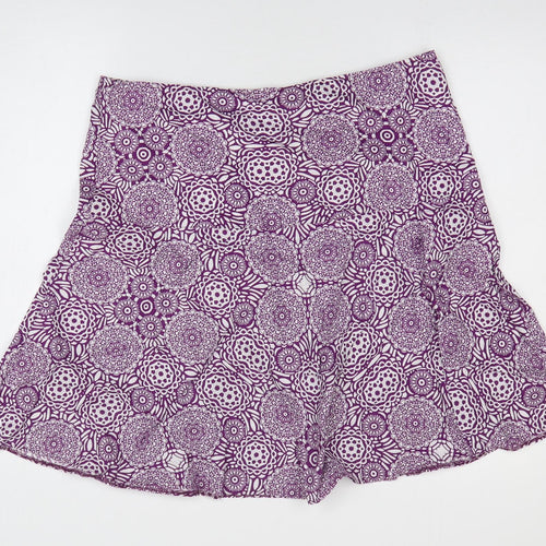 Marks and Spencer Womens Purple Geometric Linen A-Line Skirt Size 14 Zip