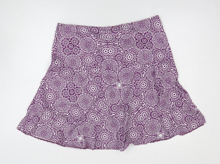 Marks and Spencer Womens Purple Geometric Linen A-Line Skirt Size 14 Zip