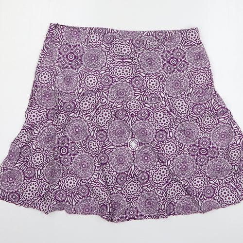 Marks and Spencer Womens Purple Geometric Linen A-Line Skirt Size 14 Zip