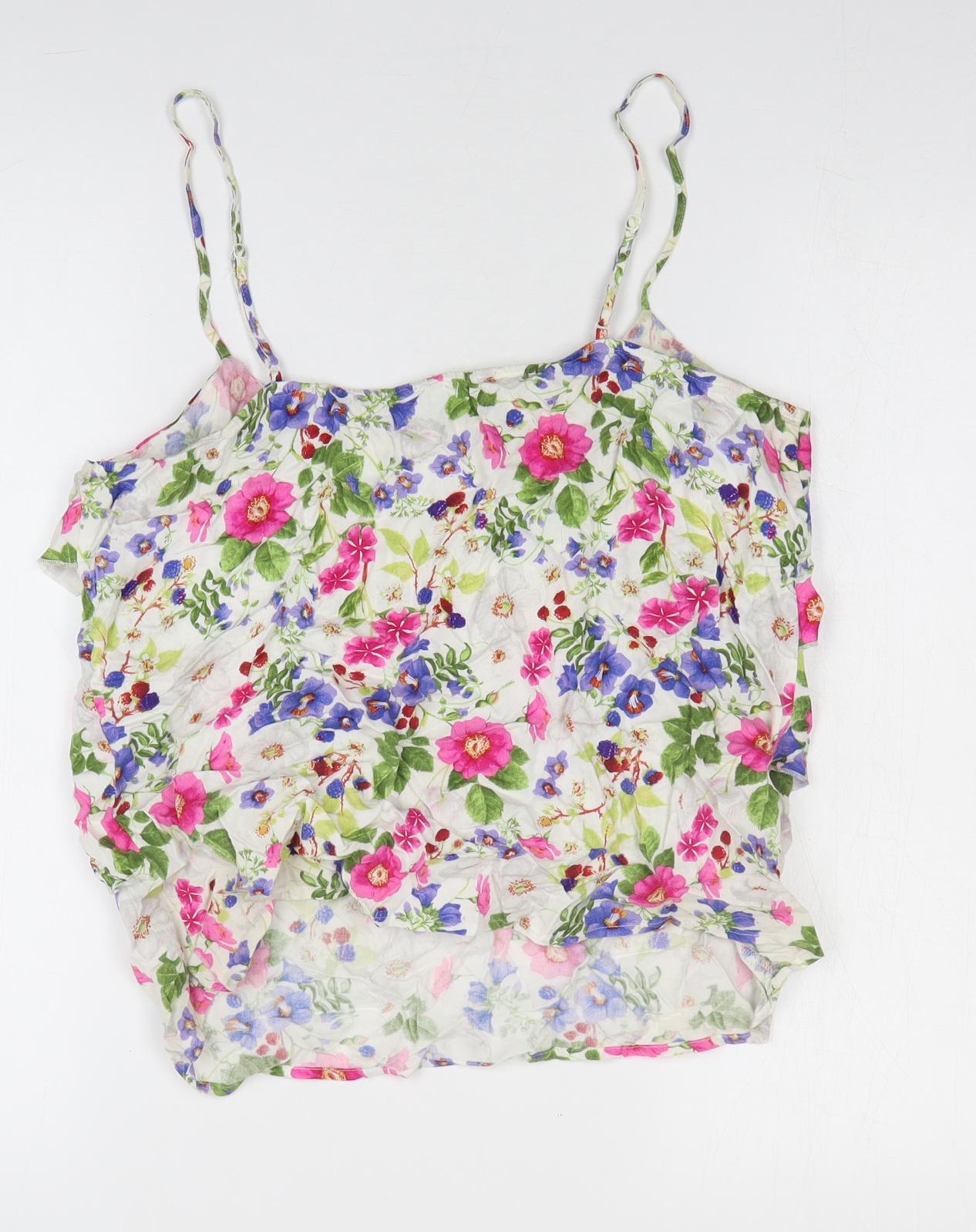 Oasis Womens Multicoloured Floral Viscose Basic Tank Size 14 Scoop Neck