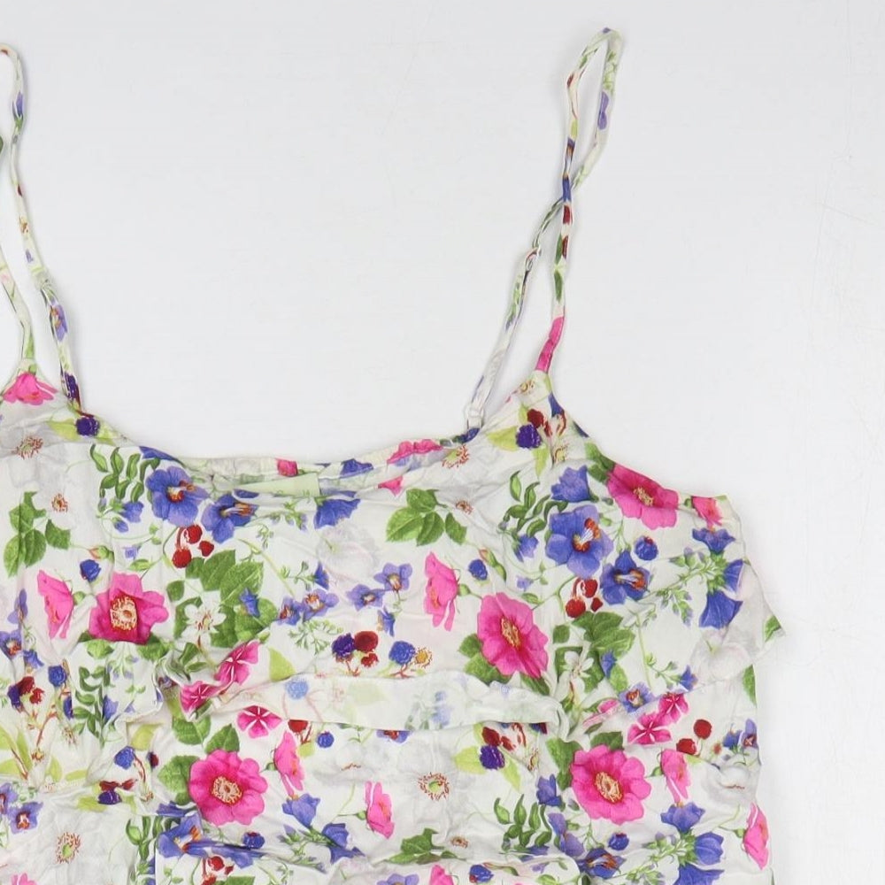 Oasis Womens Multicoloured Floral Viscose Basic Tank Size 14 Scoop Neck