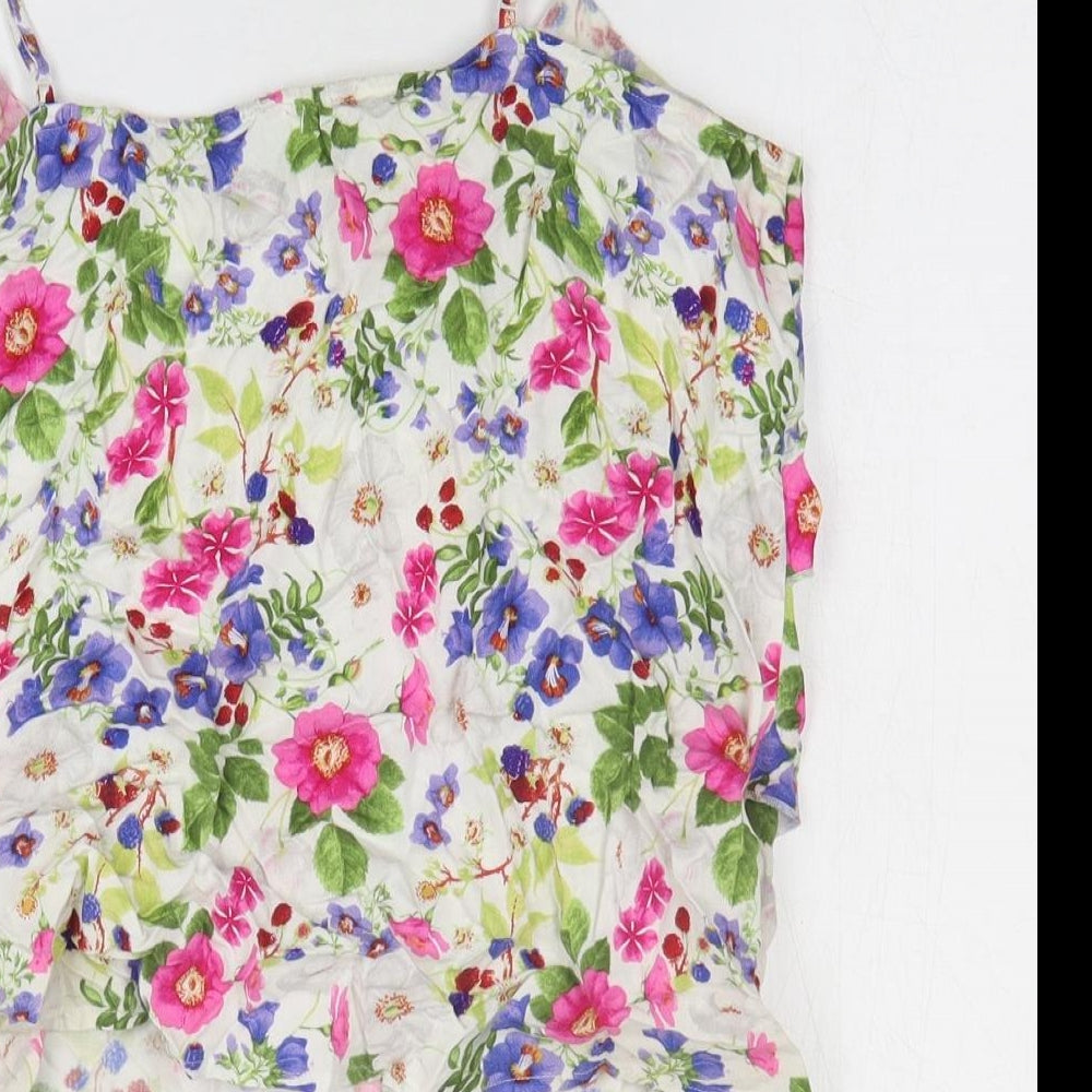 Oasis Womens Multicoloured Floral Viscose Basic Tank Size 14 Scoop Neck