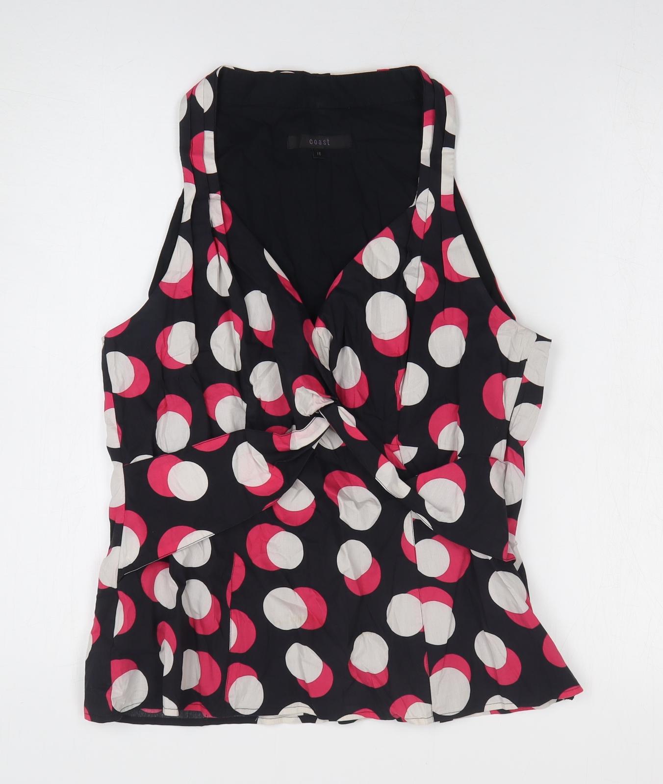 Coast Womens Multicoloured Polka Dot Cotton Basic Blouse Size 16 V-Neck