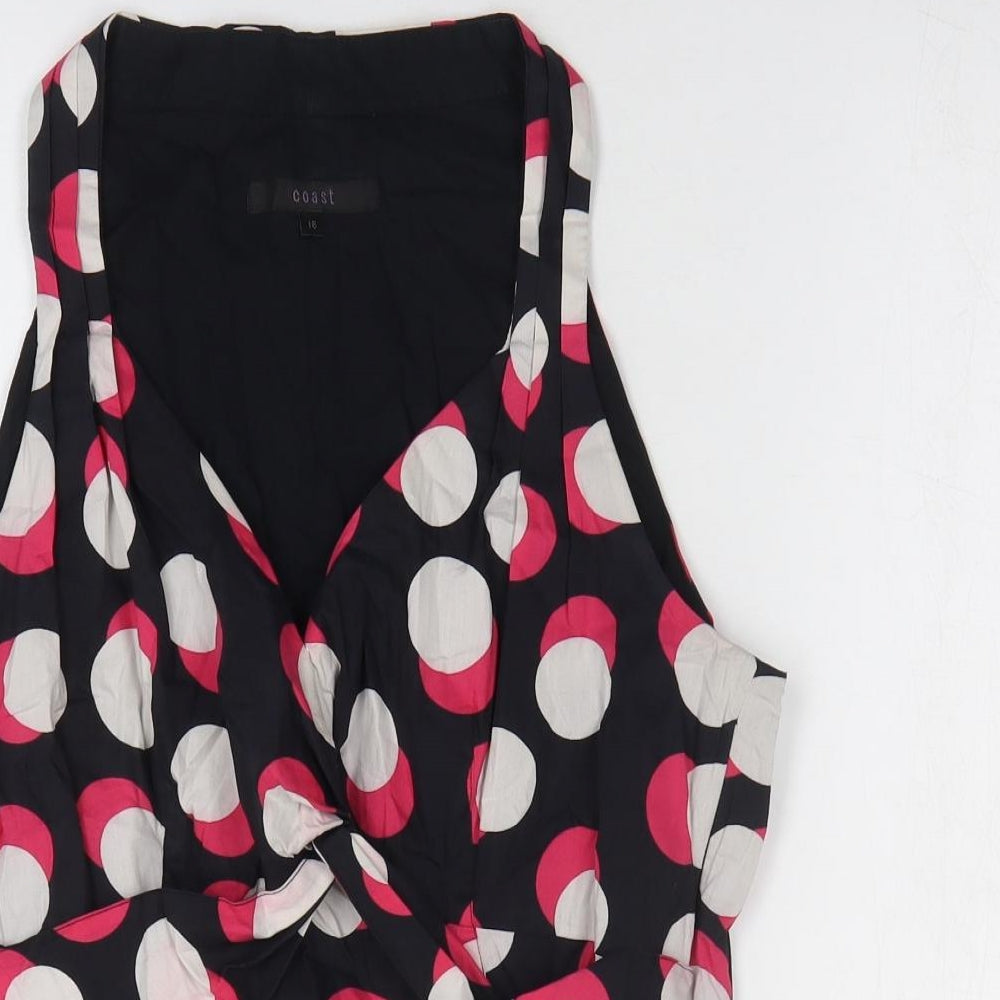 Coast Womens Multicoloured Polka Dot Cotton Basic Blouse Size 16 V-Neck