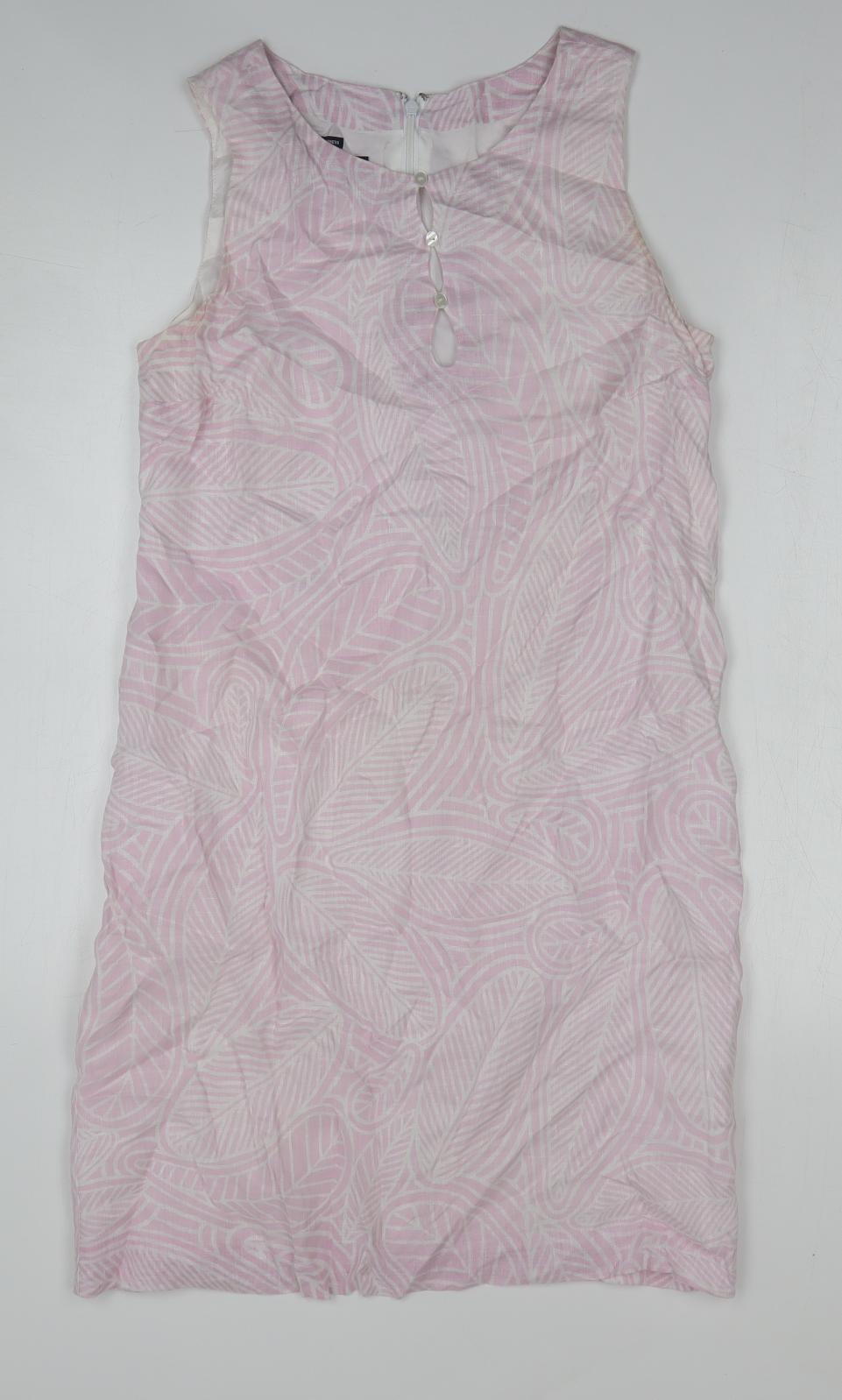 Island Company Womens Pink Geometric Linen Shift Size M Boat Neck Zip