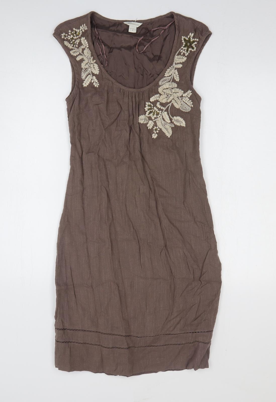 Monsoon Womens Brown Cotton Tank Dress Size 8 Scoop Neck Pullover