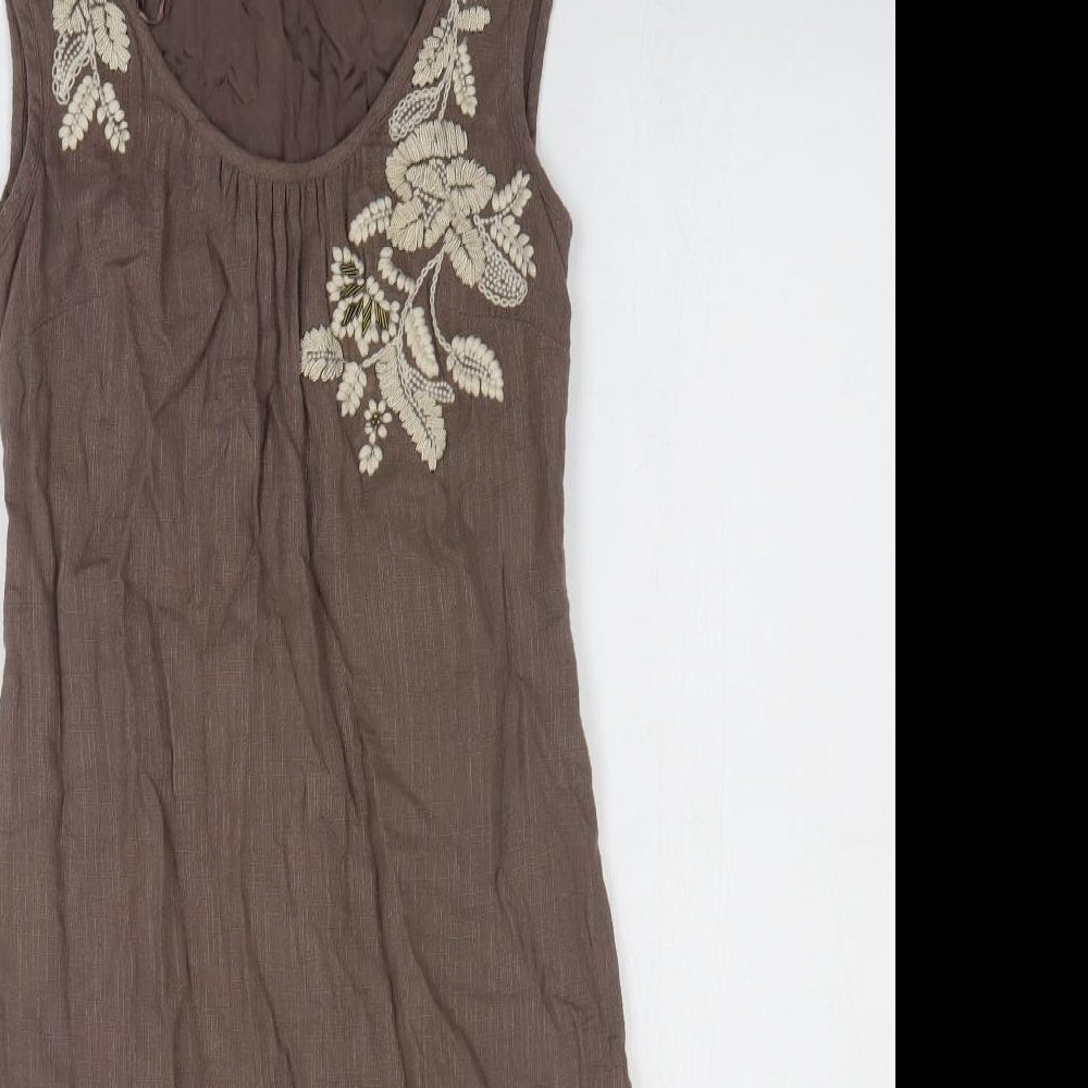 Monsoon Womens Brown Cotton Tank Dress Size 8 Scoop Neck Pullover