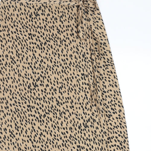 New Look Womens Brown Animal Print Polyester Wrap Skirt Size 12 Tie - Leopard Print