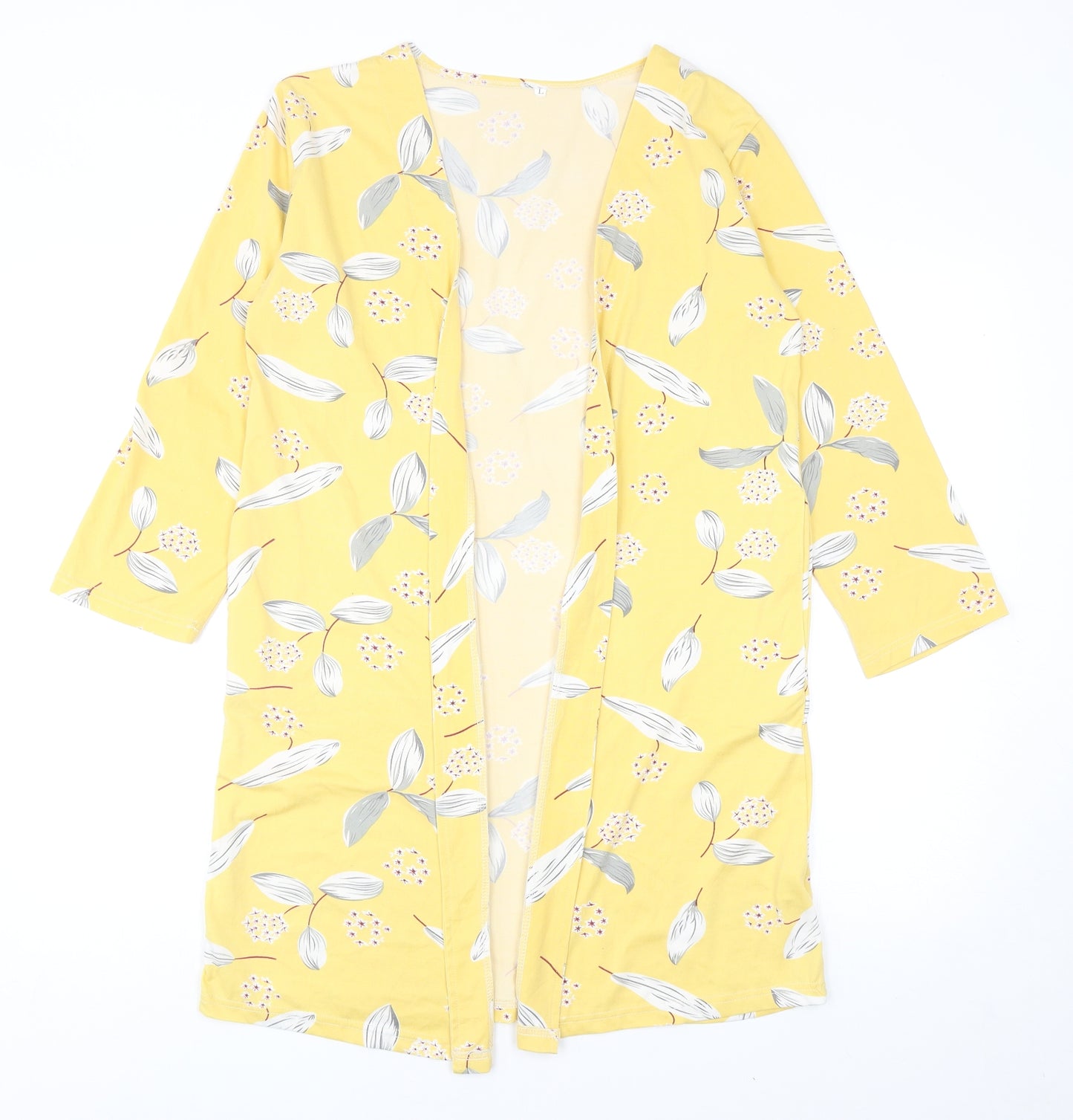 SheIn Womens Yellow Floral Polyester Kimono Blouse Size L V-Neck