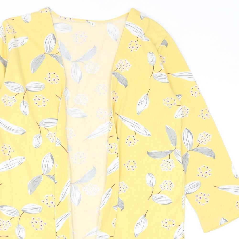 SheIn Womens Yellow Floral Polyester Kimono Blouse Size L V-Neck