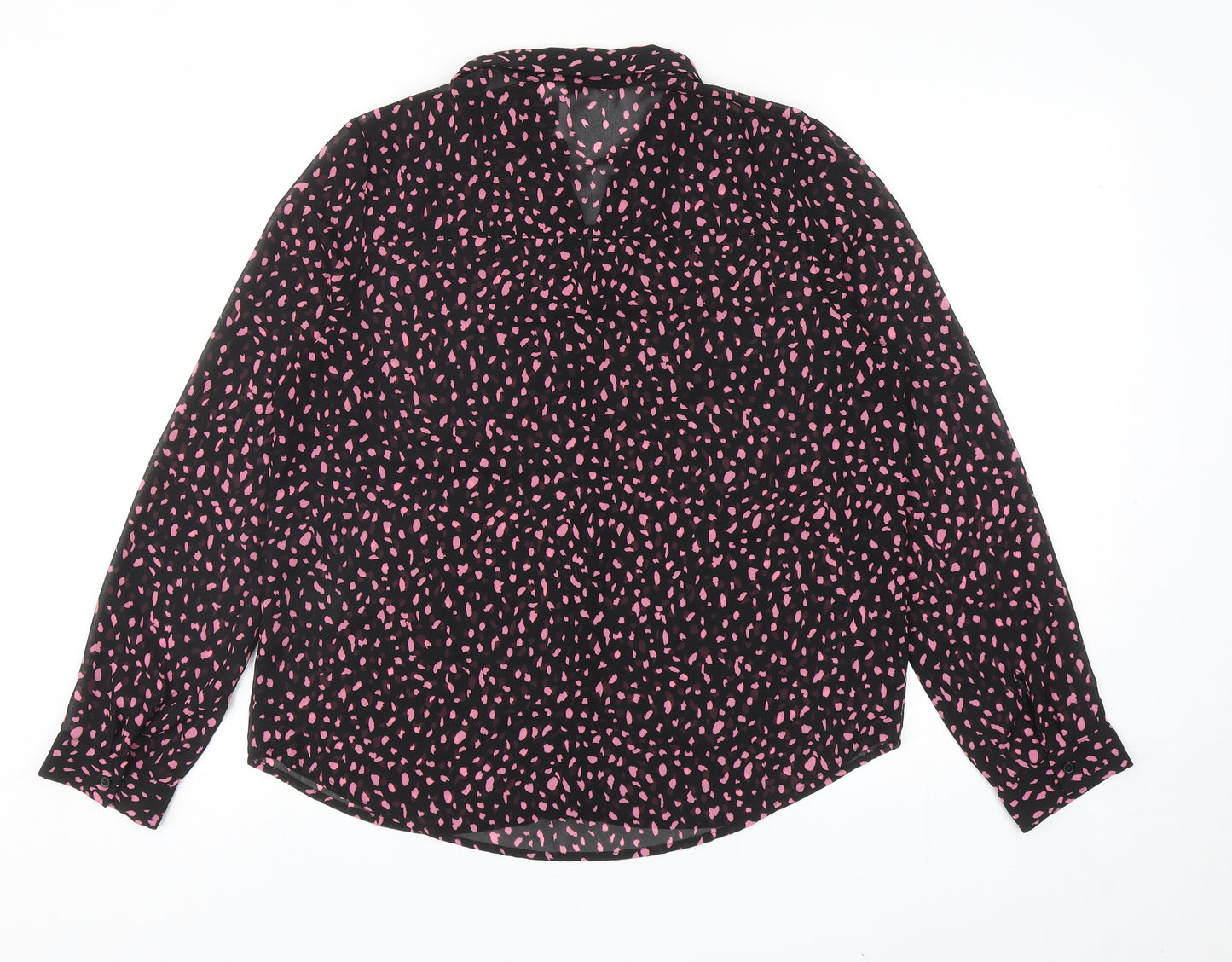 Divided by H&M Womens Black Geometric Polyester Basic Button-Up Size 12 Collared
