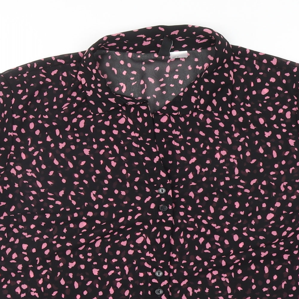 Divided by H&M Womens Black Geometric Polyester Basic Button-Up Size 12 Collared