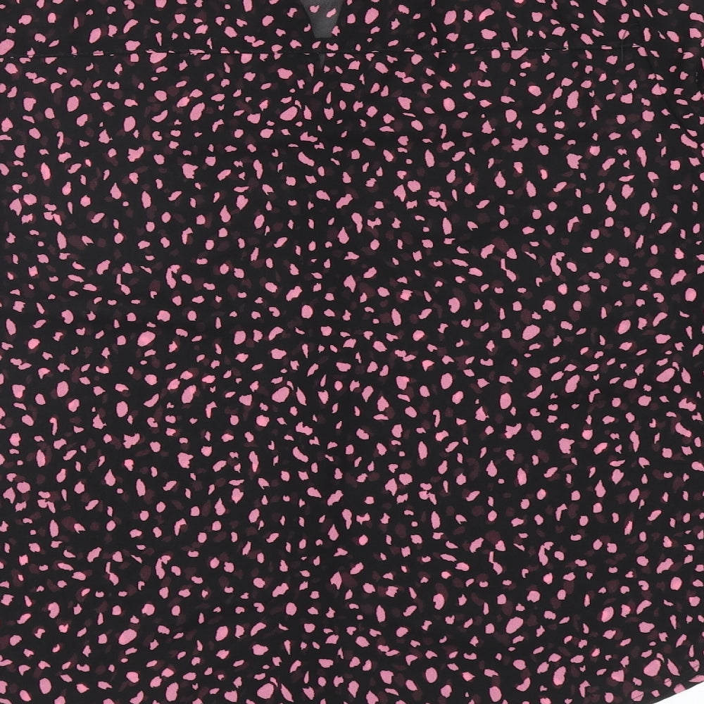 Divided by H&M Womens Black Geometric Polyester Basic Button-Up Size 12 Collared
