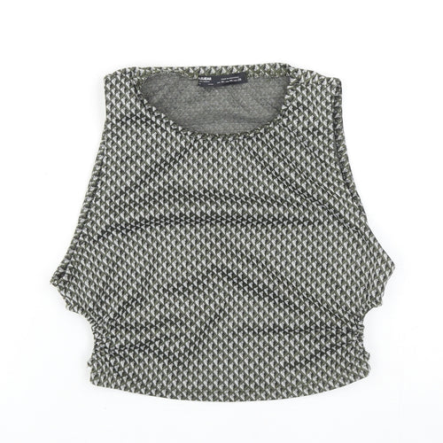 Pull&Bear Womens Green Geometric Polyester Cropped Tank Size M Round Neck
