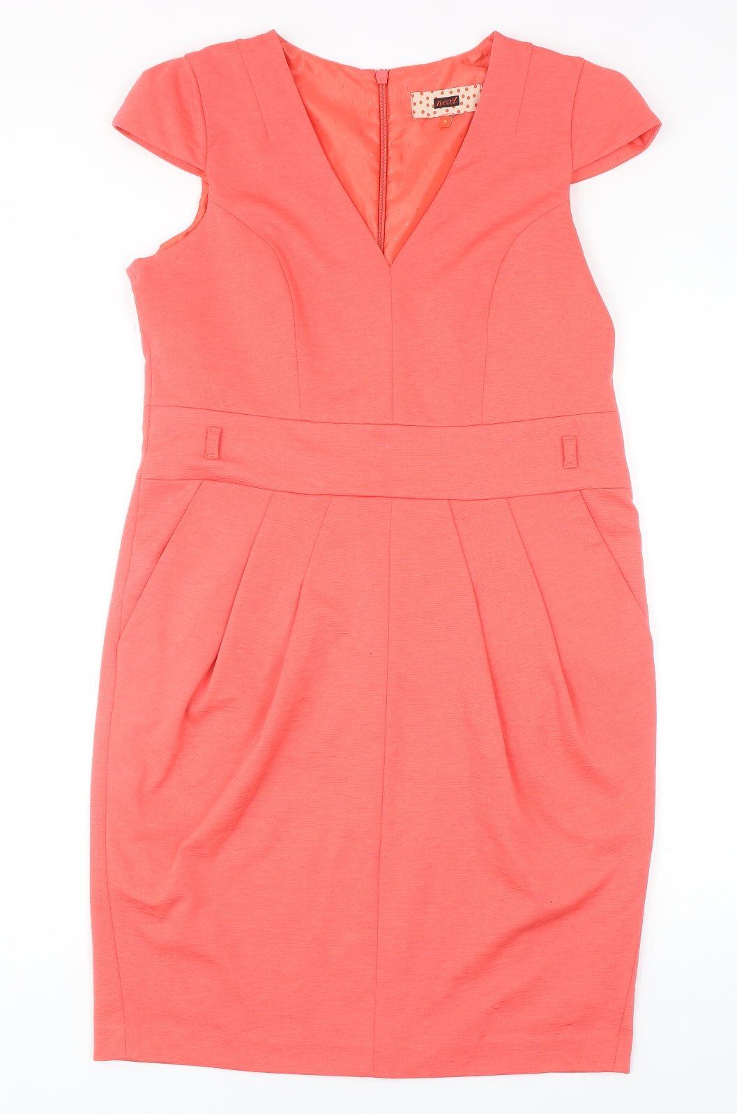 NEXT Womens Pink Polyester A-Line Size 16 V-Neck Zip