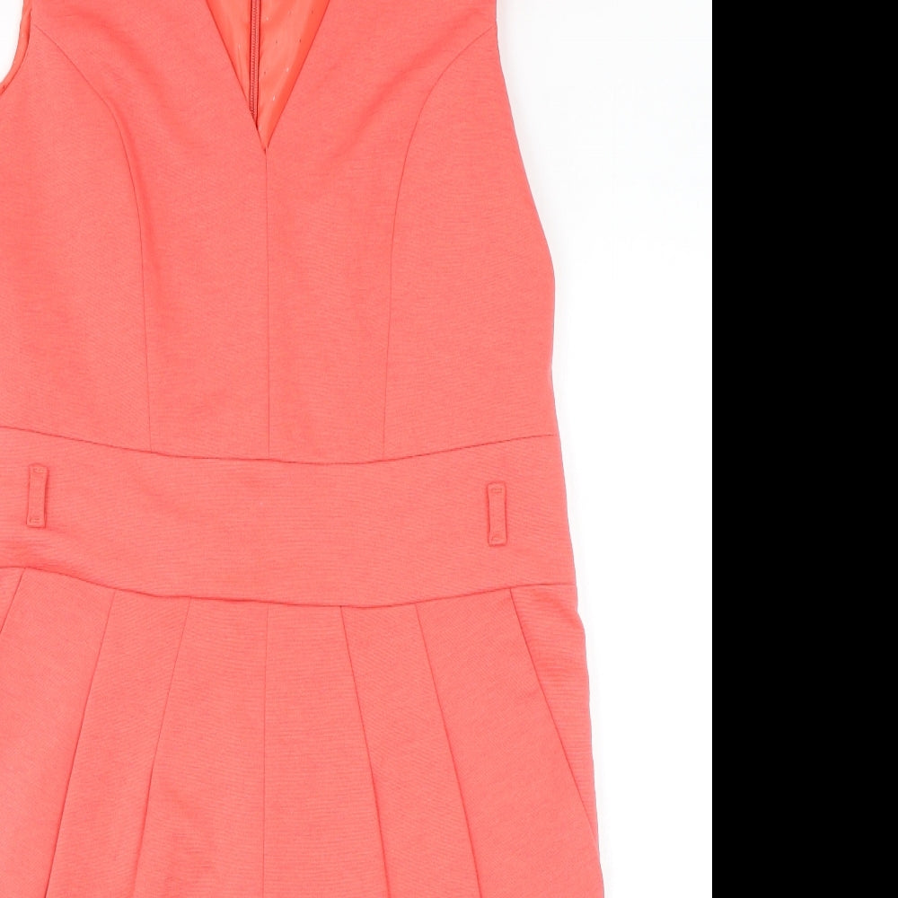 NEXT Womens Pink Polyester A-Line Size 16 V-Neck Zip