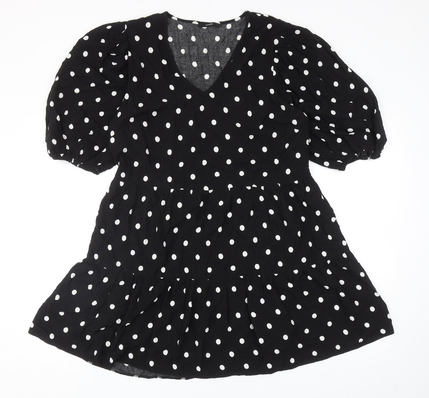 George Womens Black Polka Dot Viscose Fit & Flare Size 12 V-Neck Pullover - Balloon Sleeves