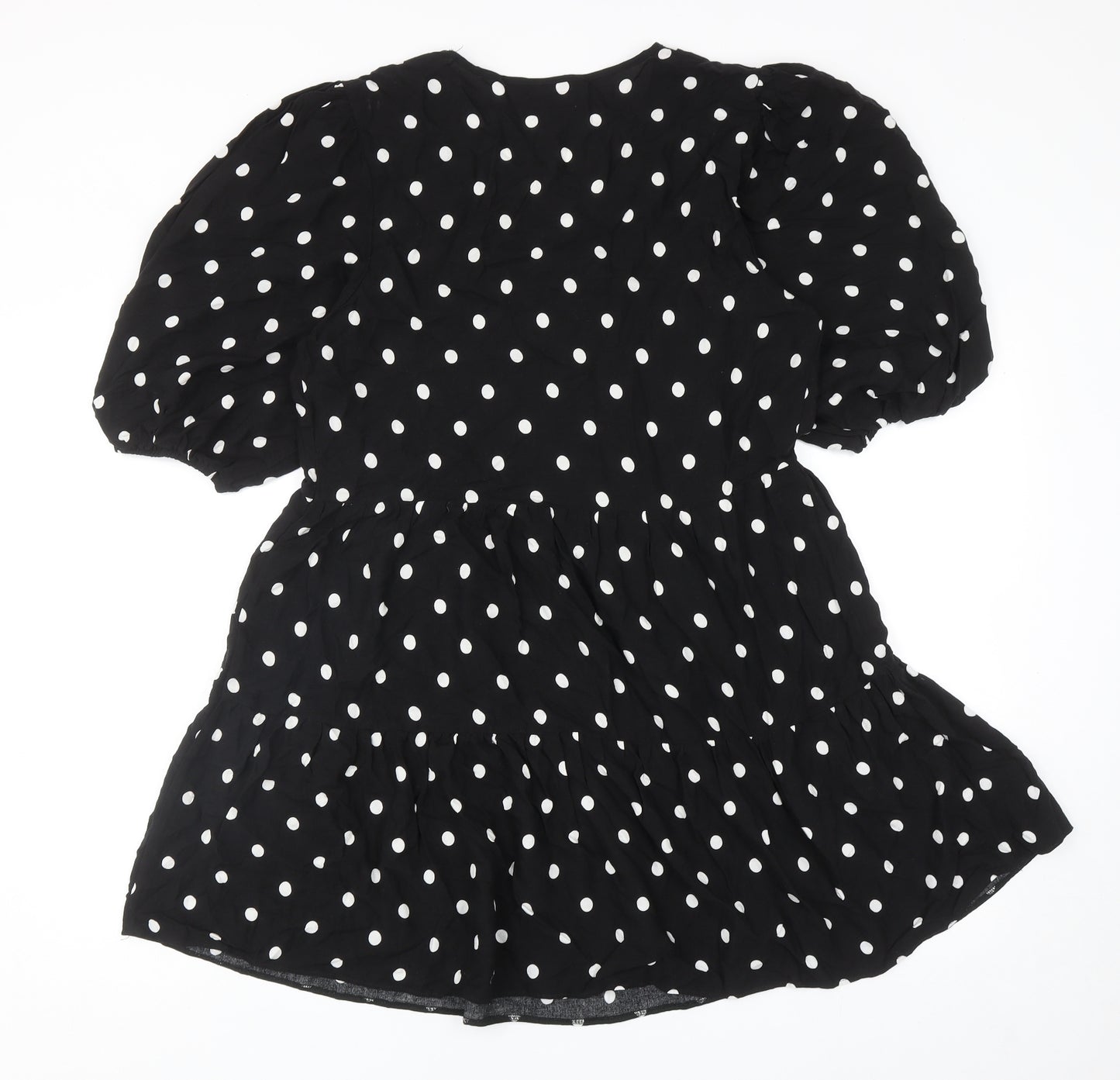 George Womens Black Polka Dot Viscose Fit & Flare Size 12 V-Neck Pullover - Balloon Sleeves