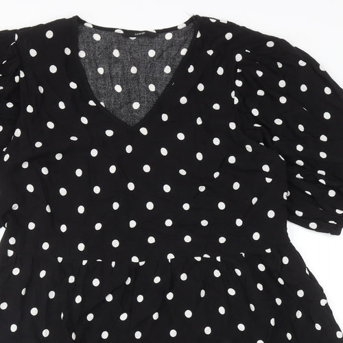 George Womens Black Polka Dot Viscose Fit & Flare Size 12 V-Neck Pullover - Balloon Sleeves