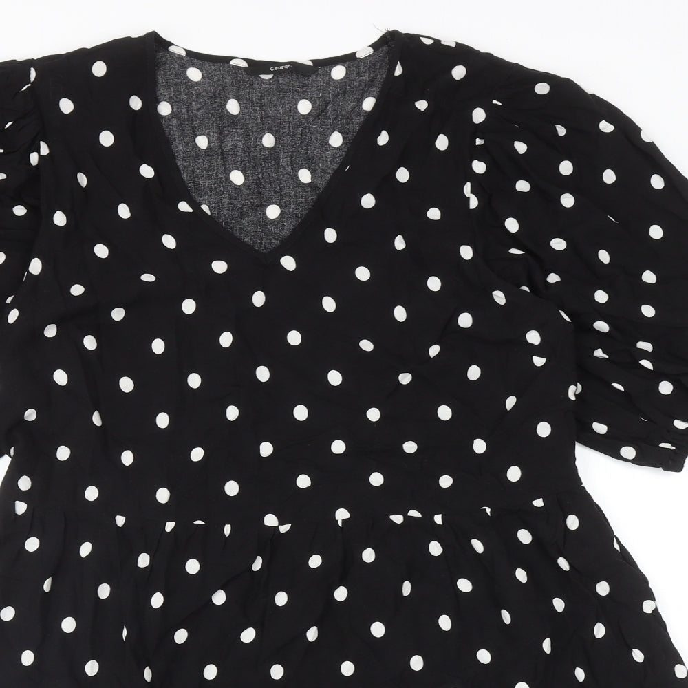 George Womens Black Polka Dot Viscose Fit & Flare Size 12 V-Neck Pullover - Balloon Sleeves