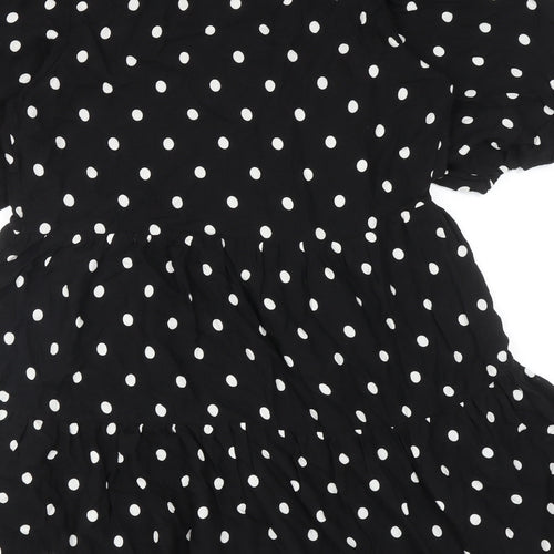 George Womens Black Polka Dot Viscose Fit & Flare Size 12 V-Neck Pullover - Balloon Sleeves