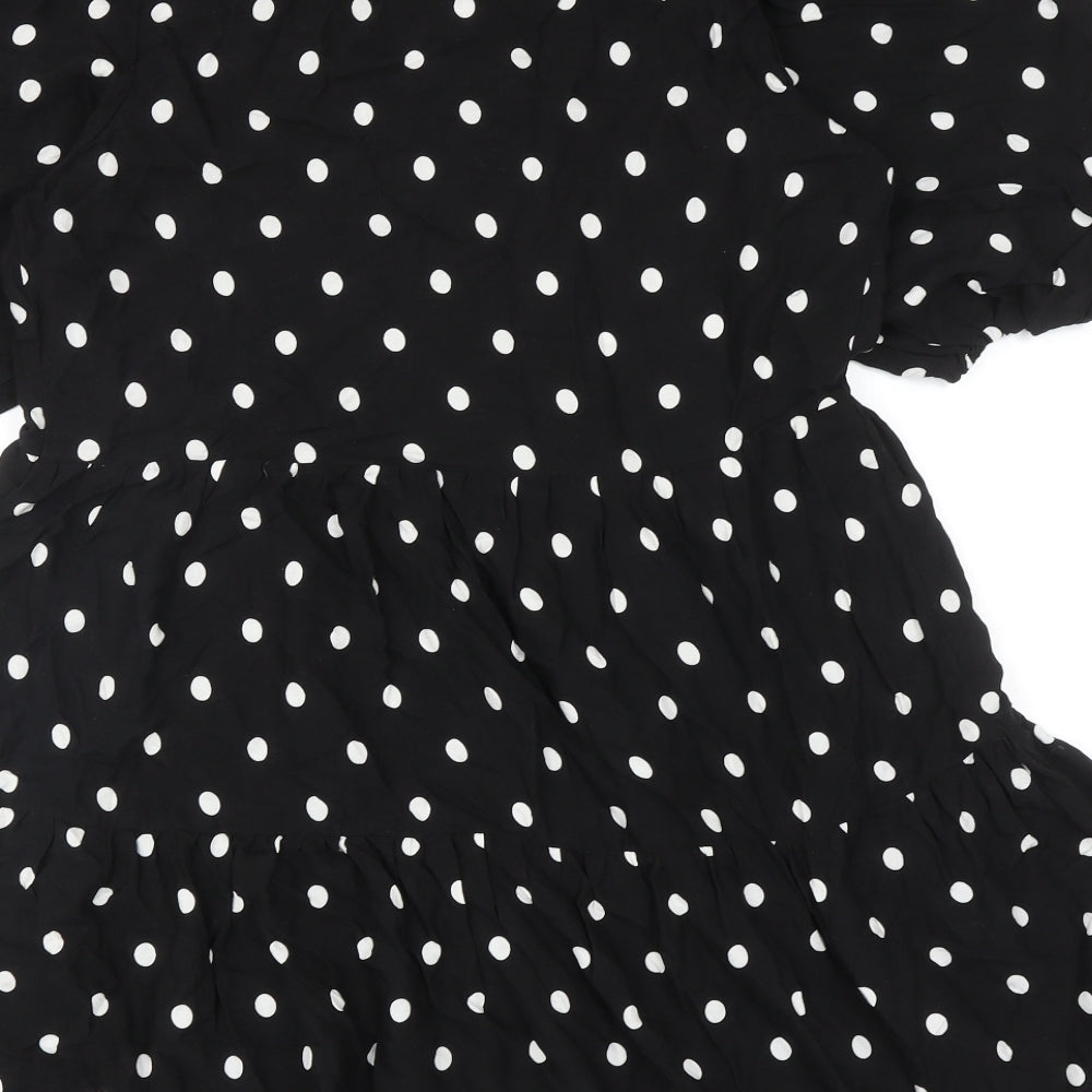 George Womens Black Polka Dot Viscose Fit & Flare Size 12 V-Neck Pullover - Balloon Sleeves