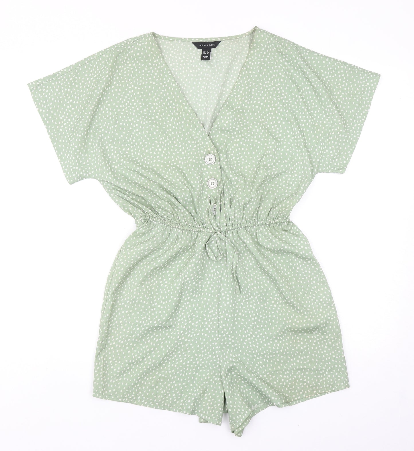 New Look Womens Green Spotted 100% Polyester Playsuit One-Piece Size 6 Button