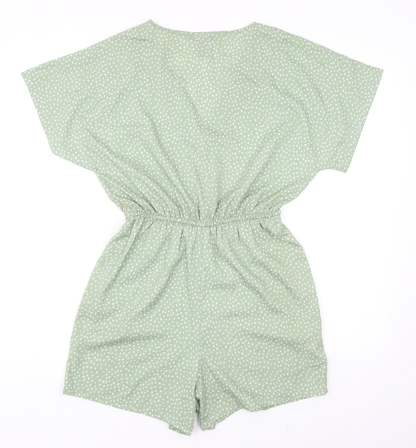 New Look Womens Green Spotted 100% Polyester Playsuit One-Piece Size 6 Button