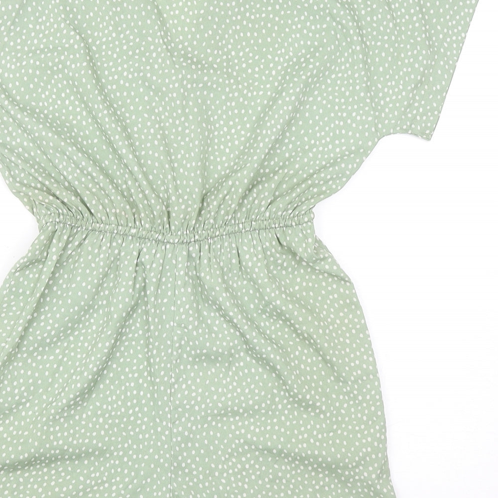 New Look Womens Green Spotted 100% Polyester Playsuit One-Piece Size 6 Button