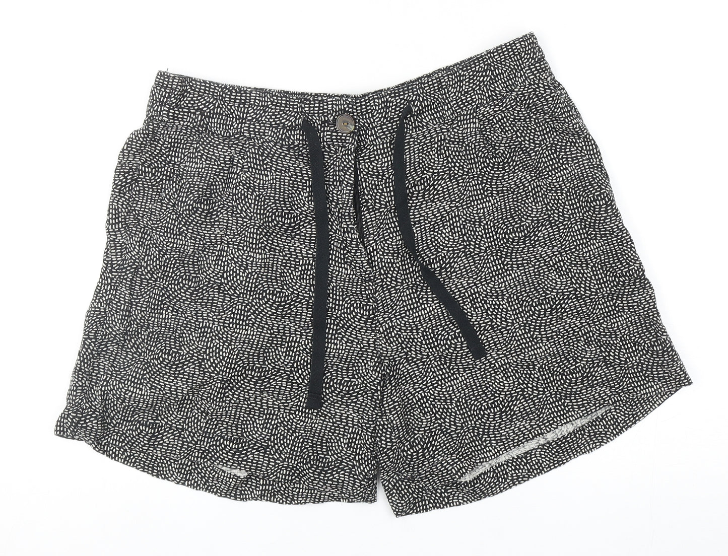 NEXT Womens Black Geometric Viscose Chino Shorts Size 14 Regular Zip
