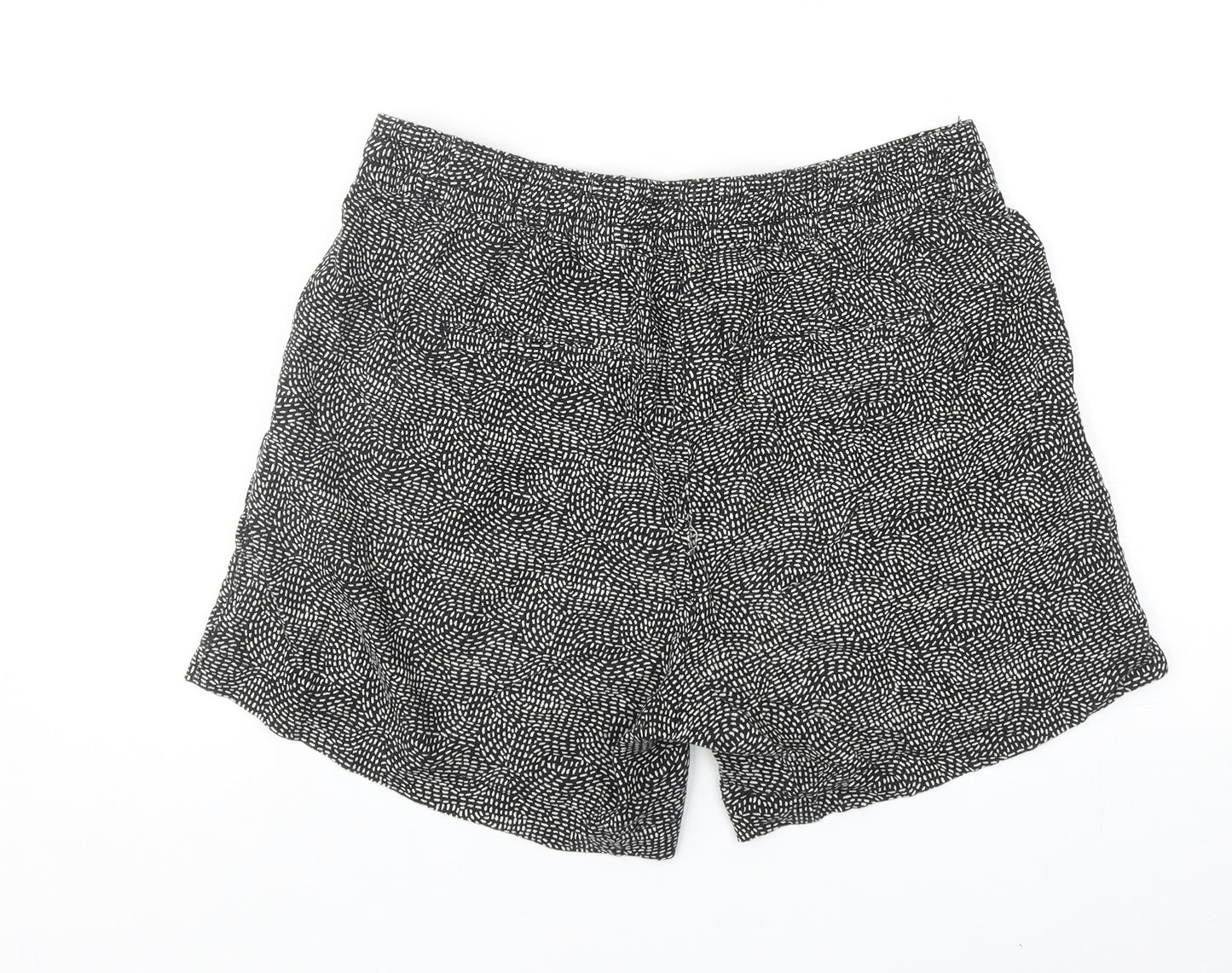 NEXT Womens Black Geometric Viscose Chino Shorts Size 14 Regular Zip