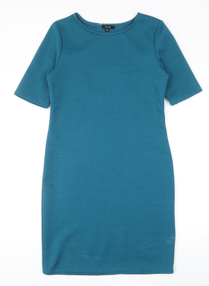 Forever Womens Blue Polyester Shift Size M Round Neck Pullover