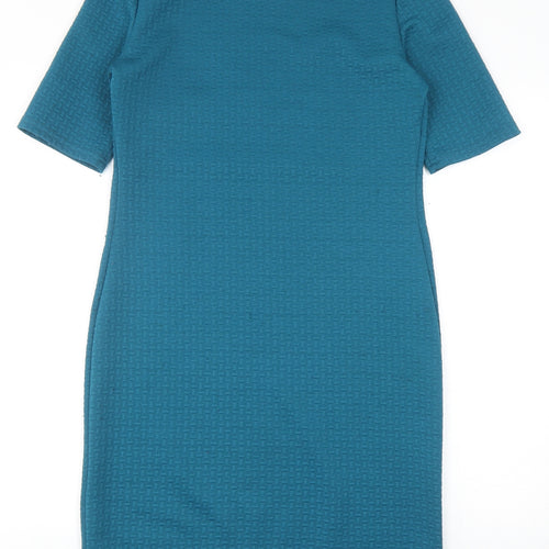 Forever Womens Blue Polyester Shift Size M Round Neck Pullover