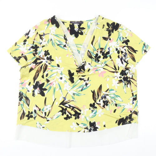 Marks and Spencer Womens Multicoloured Floral Viscose Basic Blouse Size 14 V-Neck