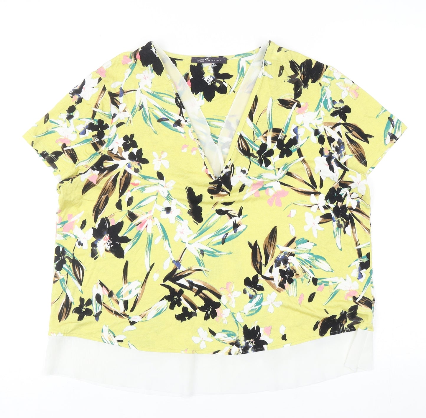 Marks and Spencer Womens Multicoloured Floral Viscose Basic Blouse Size 14 V-Neck