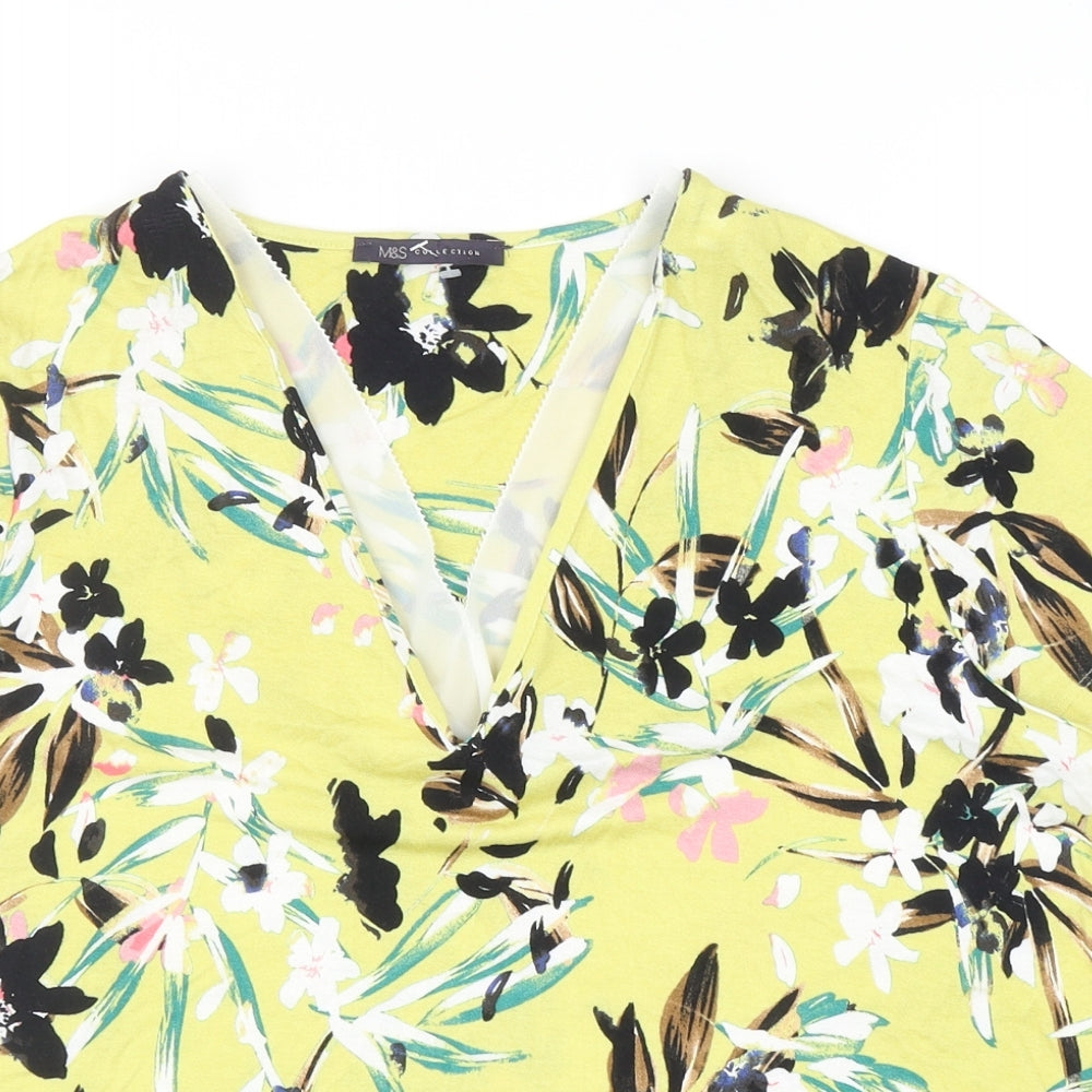 Marks and Spencer Womens Multicoloured Floral Viscose Basic Blouse Size 14 V-Neck