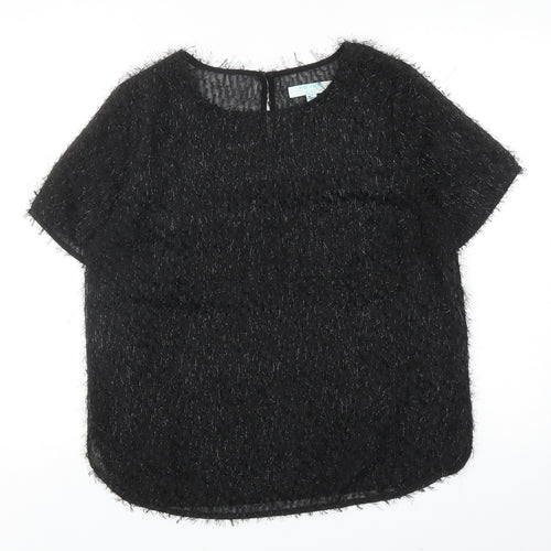 Fever Womens Black Polyester Basic Blouse Size 12 Round Neck