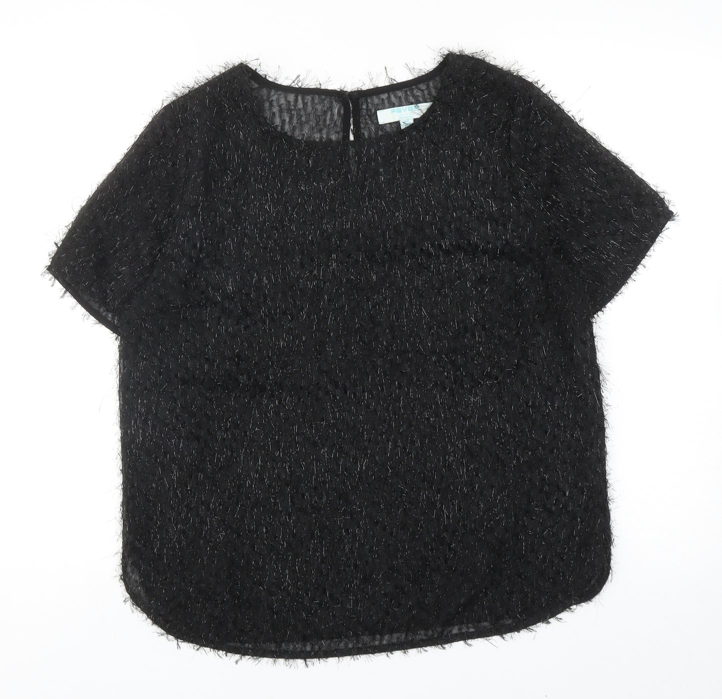 Fever Womens Black Polyester Basic Blouse Size 12 Round Neck