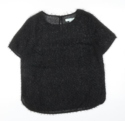 Front view of Fever women’s black polyester basic blouse, size UK 12, round neck