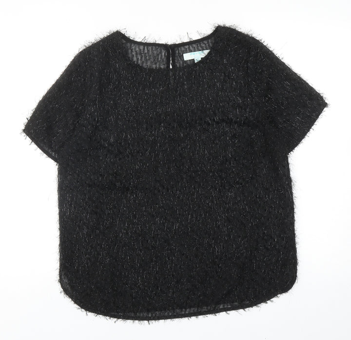 Fever Womens Black Polyester Basic Blouse Size 12 Round Neck
