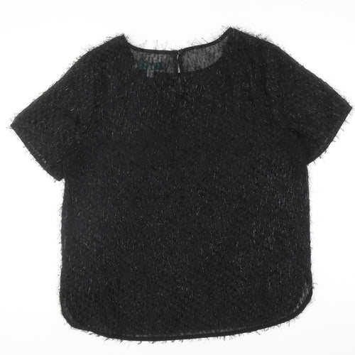 Fever Womens Black Polyester Basic Blouse Size 12 Round Neck