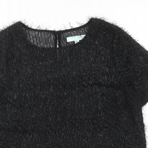 Fever Womens Black Polyester Basic Blouse Size 12 Round Neck